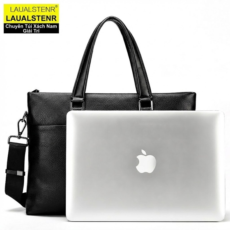 Túi Xách Tay Nam Da Bò Đựng Laptop 14 Inch Công Sở Cỡ Lớn Màu Đen