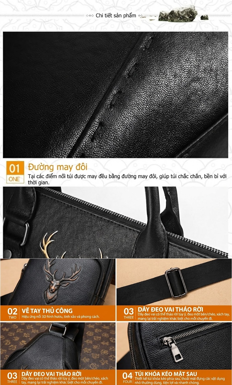 Túi Xách Tay Nam Da Bò Đựng Laptop 14 Inch Công Sở Phong Cách Doanh Nhân Màu Đen chi tiết 5