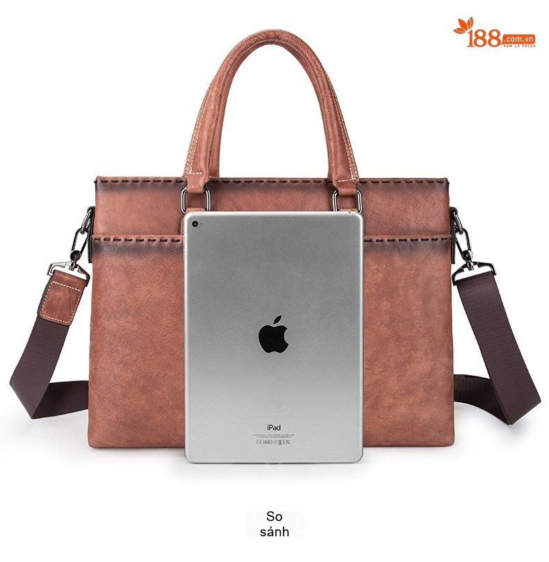 Túi Xách Tay Nam Da Bò Đựng Laptop Công Sở Vintage Màu Nâu chi tiết 13