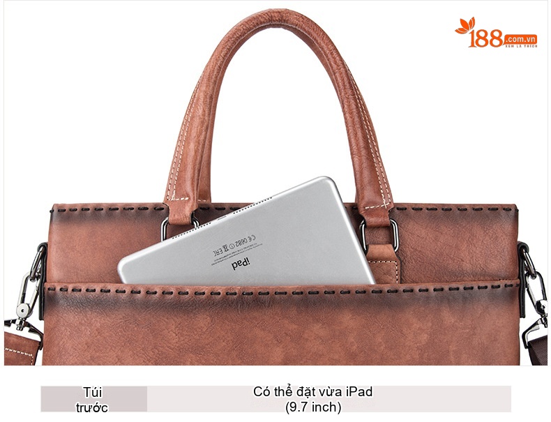 Túi Xách Tay Nam Da Bò Đựng Laptop Công Sở Vintage Màu Nâu chi tiết 19