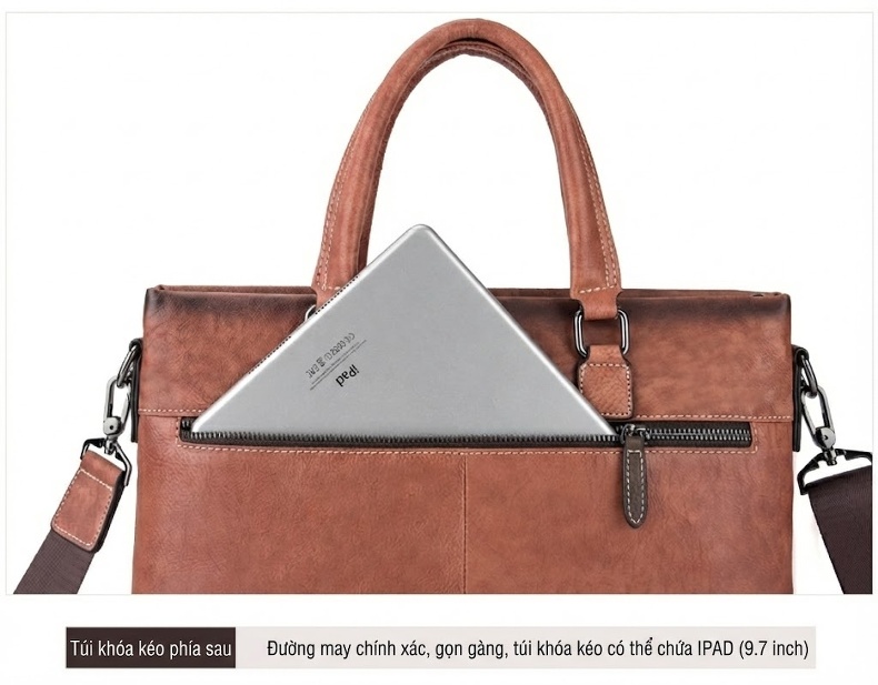 Túi Xách Tay Nam Da Bò Đựng Laptop Công Sở Vintage Màu Nâu chi tiết 23