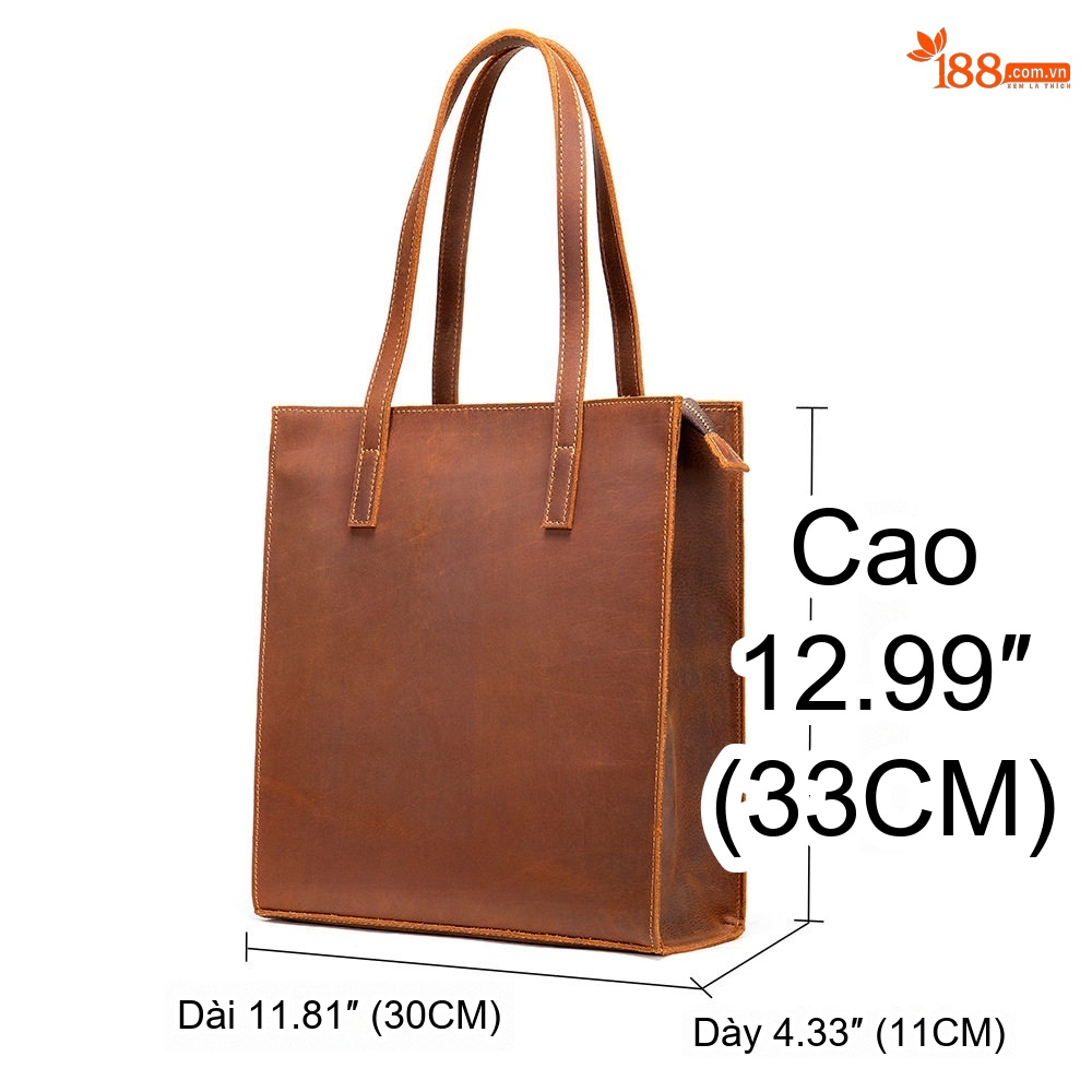 Túi Xách Tay Nam Da Bò Lớn Phong Cách Retro Màu Nâu, Đen