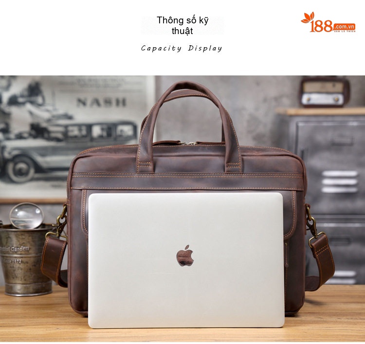 Túi Xách Tay Nam Da Bò Mad Horse Đựng Laptop Công Sở Màu Nâu chi tiết 12