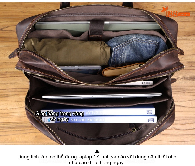 Túi Xách Tay Nam Da Bò Mad Horse Đựng Laptop Công Sở Màu Nâu chi tiết 14