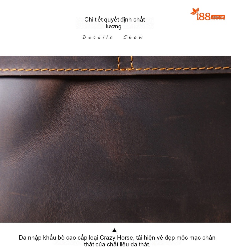 Túi Xách Tay Nam Da Bò Mad Horse Đựng Laptop Công Sở Màu Nâu chi tiết 15