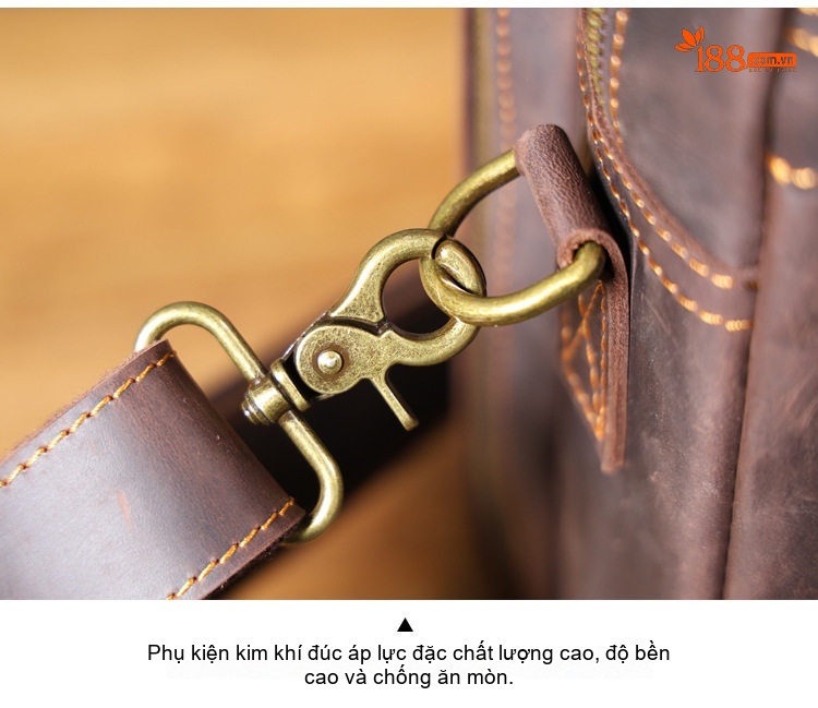 Túi Xách Tay Nam Da Bò Mad Horse Đựng Laptop Công Sở Màu Nâu chi tiết 16