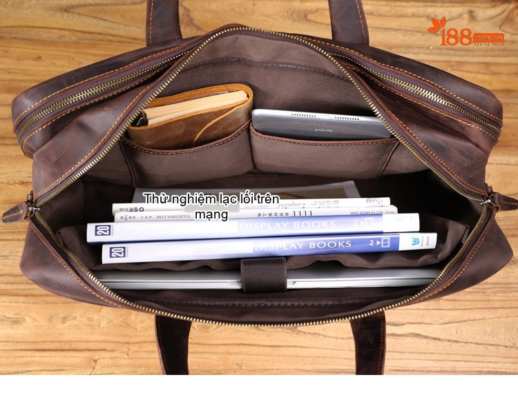 Túi Xách Tay Nam Da Bò Mad Horse Đựng Laptop Công Sở Màu Nâu chi tiết 24