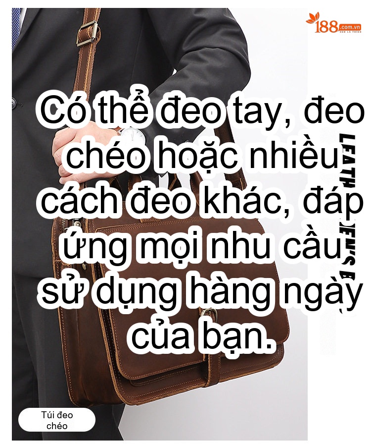 Túi Xách Tay Nam Da Bò Sáp Ngang Kiểu Cổ Điển Âu Mỹ Màu Nâu chi tiết 2