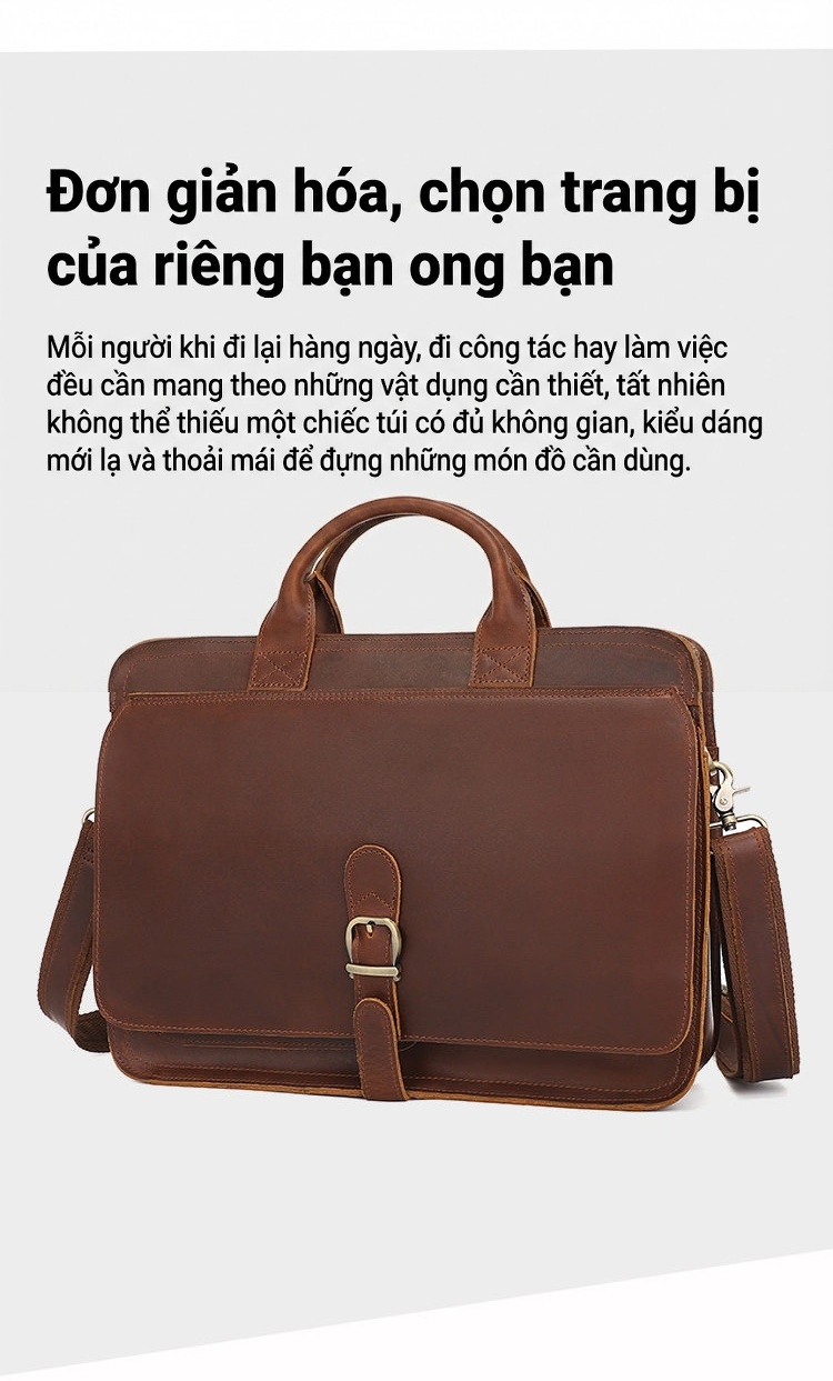 Túi Xách Tay Nam Da Bò Sáp Ngang Kiểu Cổ Điển Âu Mỹ Màu Nâu chi tiết 5
