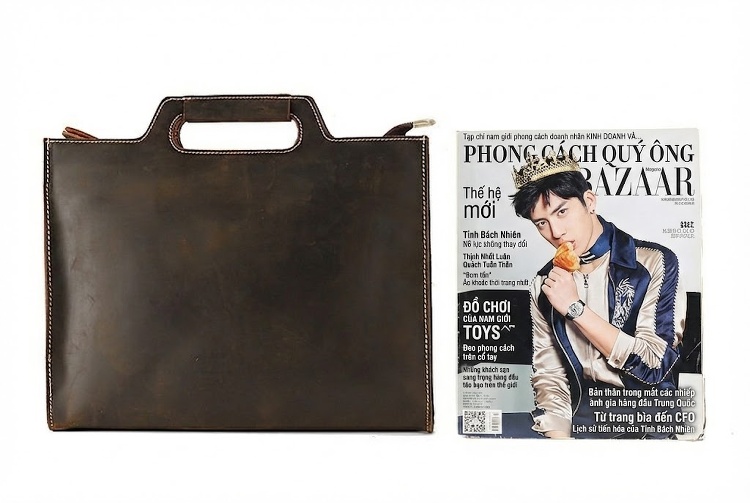 Túi Xách Tay Nam Da Bò Sáp Ngựa Điên Đeo Vai Dáng Ngang Phong Cách Retro Màu Nâu, Đen chi tiết 19