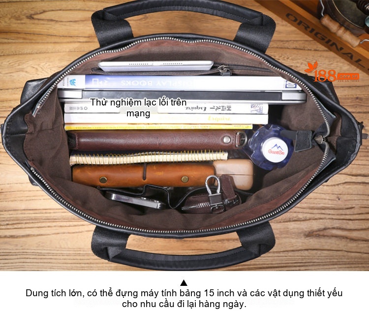 Túi Xách Tay Nam Da Bò Thiết Kế Độc Đáo Đựng Laptop Có Dây Đeo Chéo Màu Đen chi tiết 11