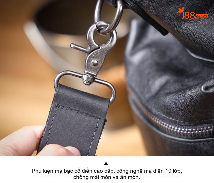 Túi Xách Tay Nam Da Bò Thiết Kế Độc Đáo Đựng Laptop Có Dây Đeo Chéo Màu Đen chi tiết 14