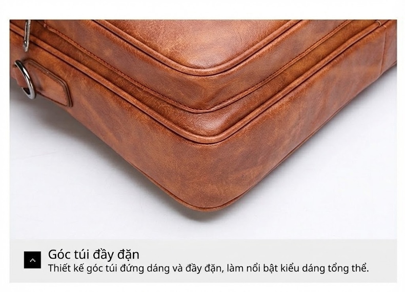 Túi Xách Tay Nam Da Bóng Công Sở Đeo Chéo Đựng Laptop Màu Nâu chi tiết 11