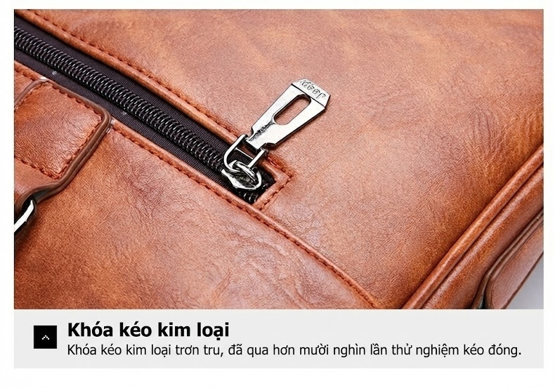 Túi Xách Tay Nam Da Bóng Công Sở Đeo Chéo Đựng Laptop Màu Nâu chi tiết 12