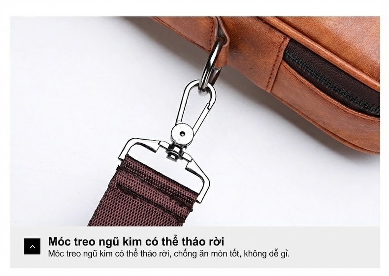 Túi Xách Tay Nam Da Bóng Công Sở Đeo Chéo Đựng Laptop Màu Nâu chi tiết 13