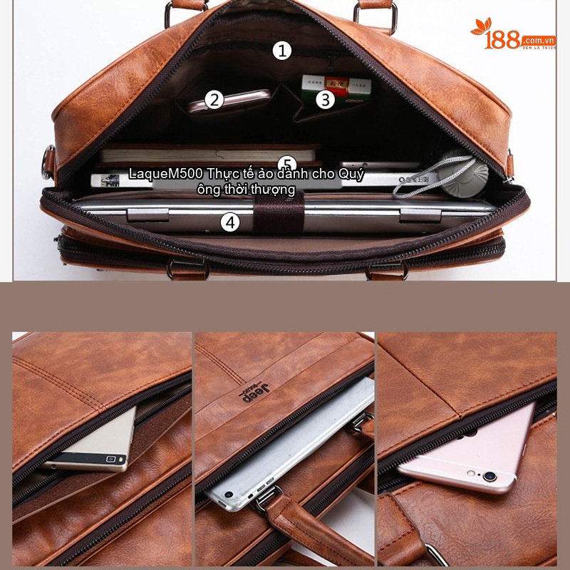 Túi Xách Tay Nam Da Bóng Công Sở Đeo Chéo Đựng Laptop Màu Nâu