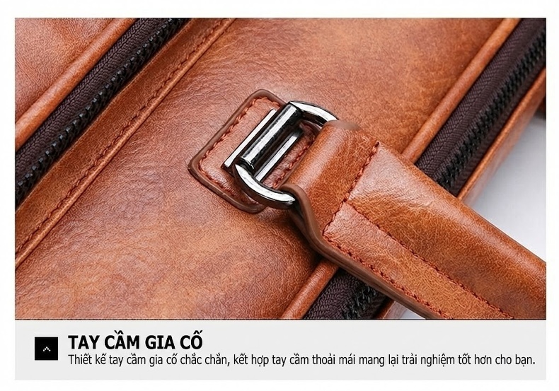 Túi Xách Tay Nam Da Bóng Công Sở Đeo Chéo Đựng Laptop Màu Nâu chi tiết 8