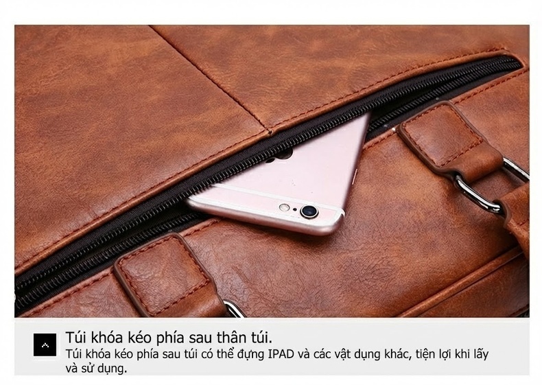 Túi Xách Tay Nam Da Bóng Công Sở Đeo Chéo Đựng Laptop Màu Nâu chi tiết 9