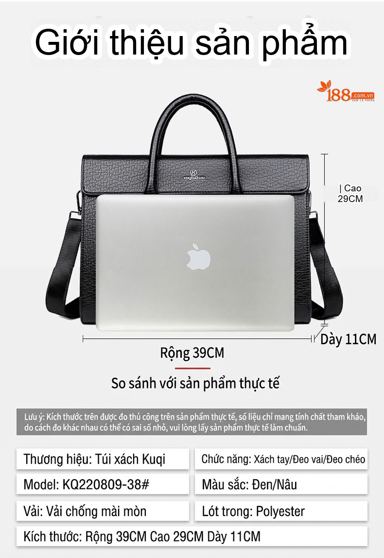 Túi Xách Tay Nam Da Mềm Công Sở Đựng Laptop Size Lớn Màu Đen, Nâu chi tiết 4