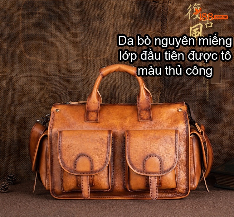 Túi Xách Tay Nam Da Thật Cao Cấp Công Sở Du Lịch Nhiều Ngăn Màu Nâu chi tiết 1