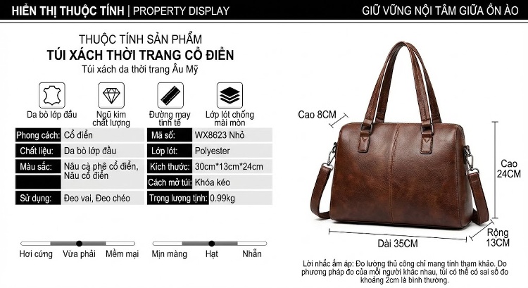 Túi Xách Tay Nam Da Thật Cao Cấp Công Sở Du Lịch Nhiều Ngăn Màu Nâu chi tiết 2