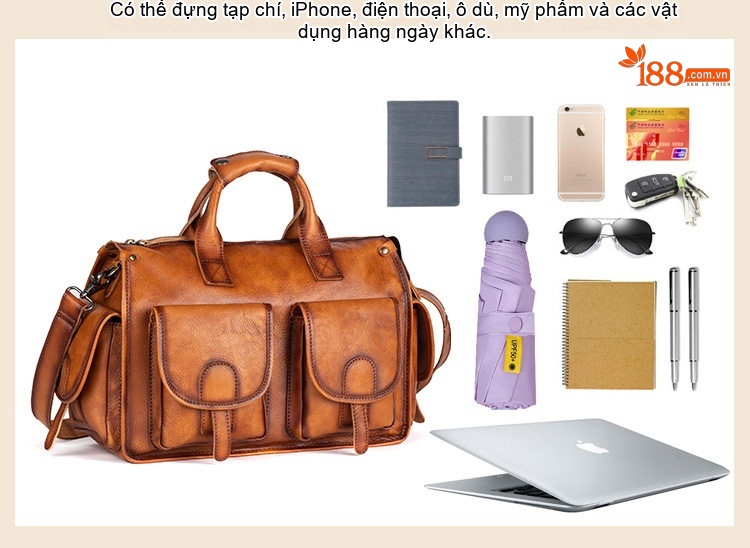 Túi Xách Tay Nam Da Thật Cao Cấp Công Sở Du Lịch Nhiều Ngăn Màu Nâu chi tiết 18