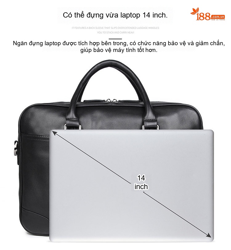 Túi Xách Tay Nam Da Thật Công Sở Đựng Laptop Màu Đen chi tiết 8