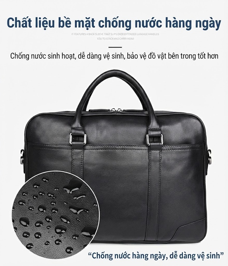 Túi Xách Tay Nam Da Thật Công Sở Đựng Laptop Màu Đen chi tiết 13