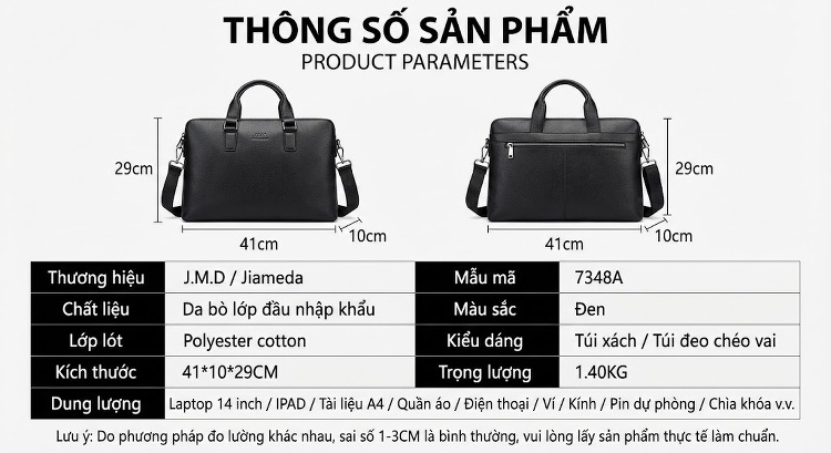 Túi Xách Tay Nam Da Thật Công Sở Đựng Laptop Màu Đen chi tiết 1