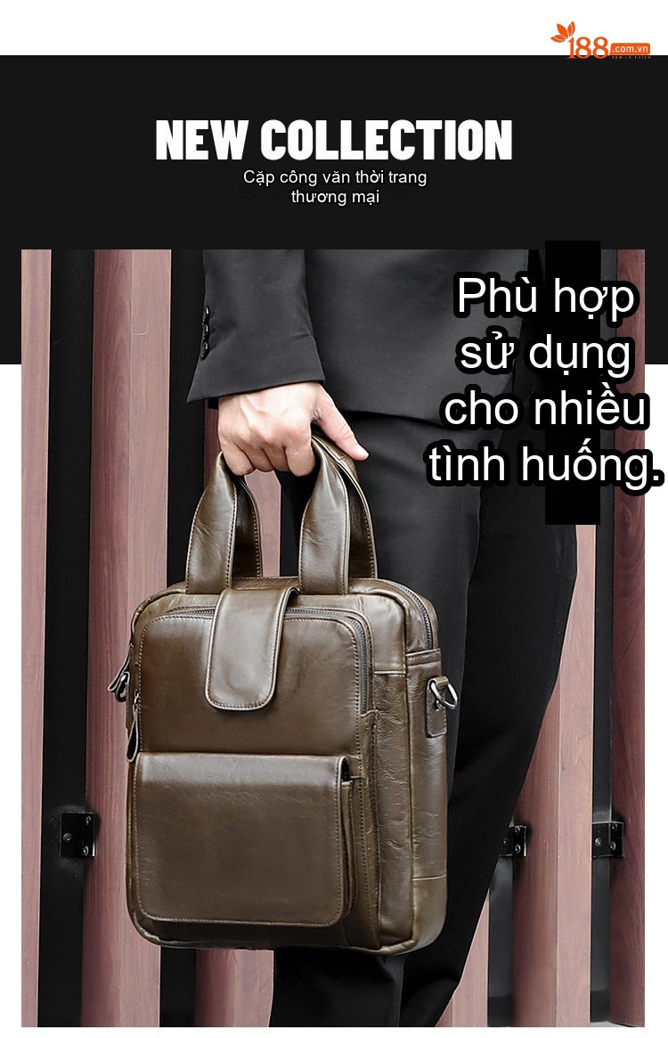 Túi Xách Tay Nam Da Thật Dáng Công Sở Chống Thấm Nước Đựng Ipad 12.9 Inch Màu Nâu chi tiết 2