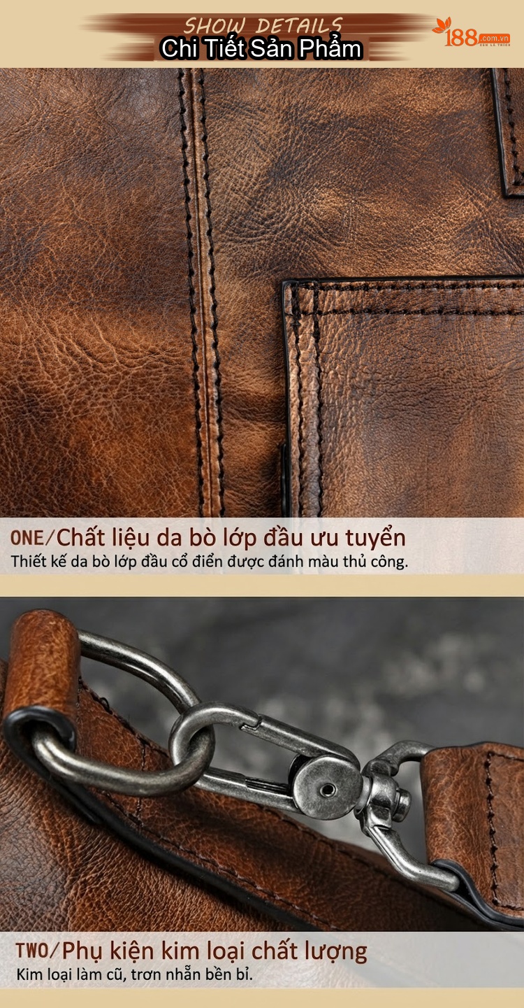 Túi Xách Tay Nam Da Thật Đeo Vai Túi Da Đeo Chéo Phong Cách Retro Hàn Quốc Màu Nâu, Đen chi tiết 11