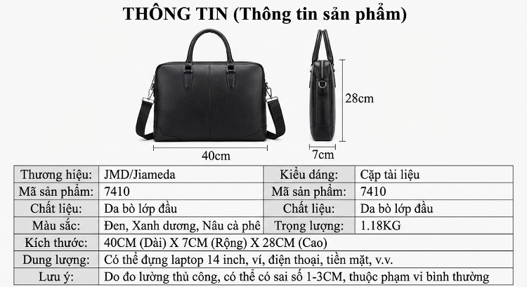 Túi Xách Tay Nam Da Thật Đựng Laptop 14 Inch Cao Cấp Màu Đen chi tiết 11