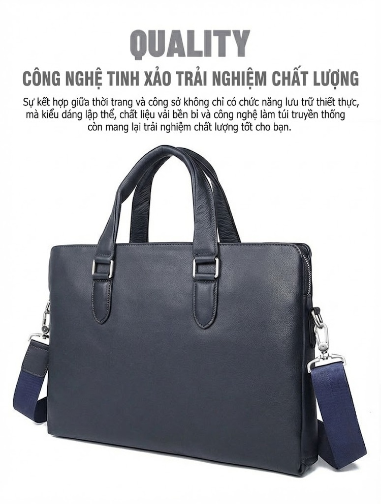 Túi Xách Tay Nam Da Thật Đựng Laptop 14 Inch Cao Cấp Màu Đen chi tiết 5