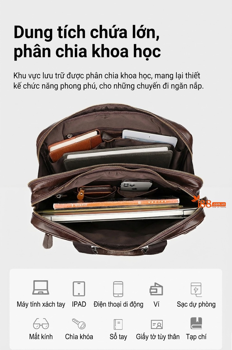 Túi Xách Tay Nam Da Thật Đựng Laptop 15.6 inch Công Sở Màu Nâu chi tiết 8