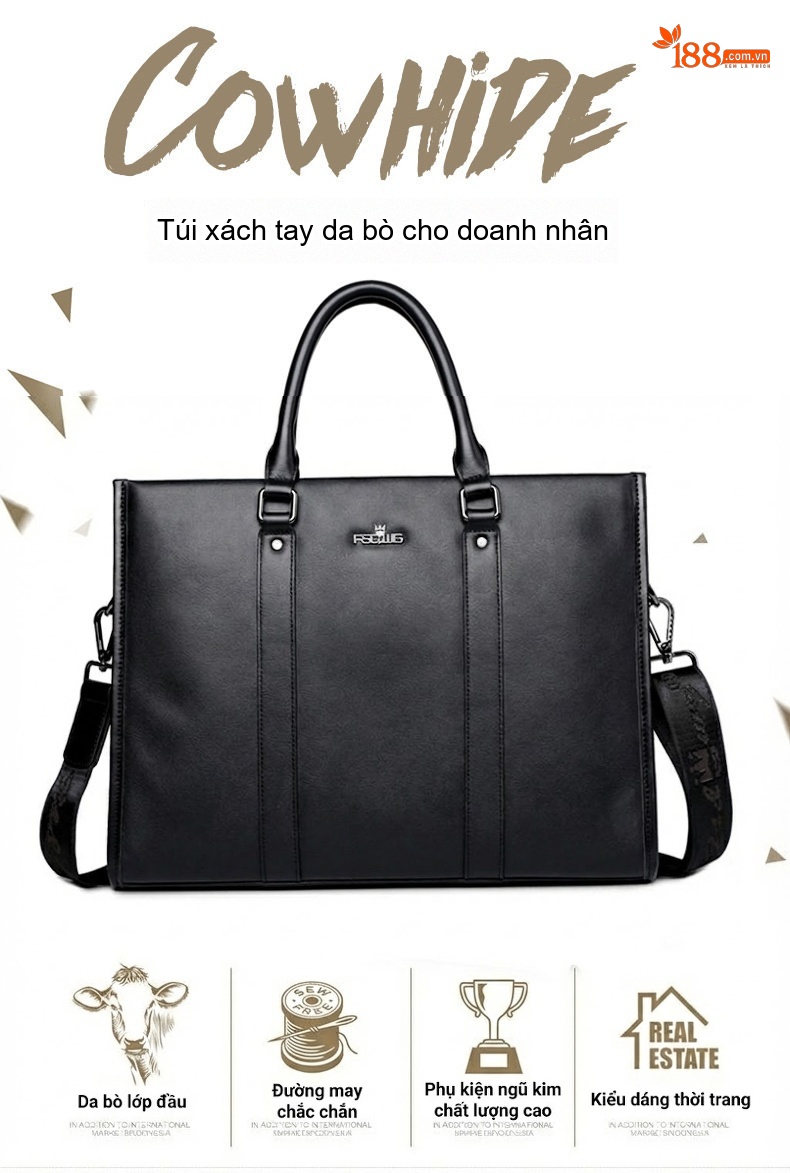 Túi Xách Tay Nam Da Thật Khóa Số Công Sở Đựng Laptop Màu Đen chi tiết 1