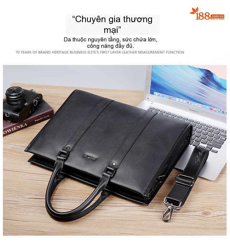 Túi Xách Tay Nam Da Thật Khóa Số Công Sở Đựng Laptop Màu Đen chi tiết 2