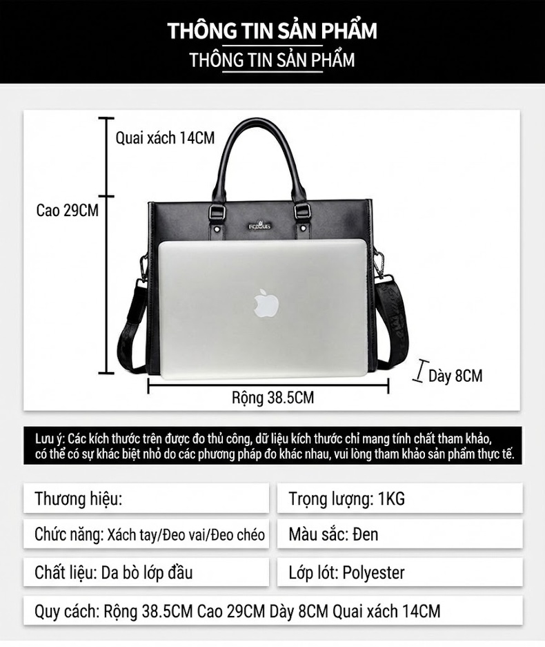 Túi Xách Tay Nam Da Thật Khóa Số Công Sở Đựng Laptop Màu Đen chi tiết 6
