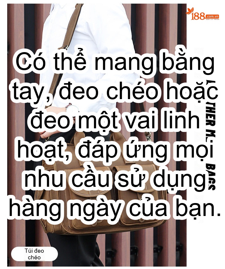 Túi Xách Tay Nam Da Thật Phong Cách Retro Đựng Laptop Có Dây Đeo Chéo Màu Nâu chi tiết 2