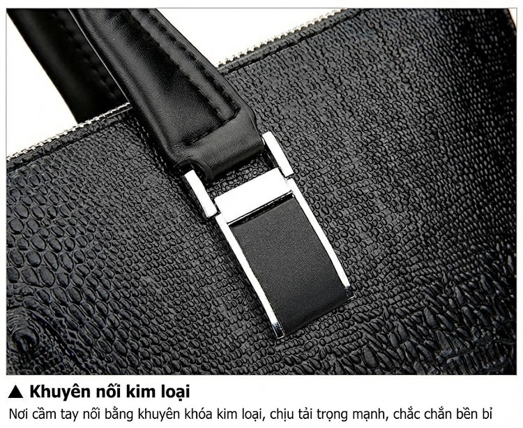 Túi Xách Tay Nam Da Thật Vân Cá Sấu Hai Khóa Kéo Đeo Vai Đựng Laptop Màu Đen chi tiết 35