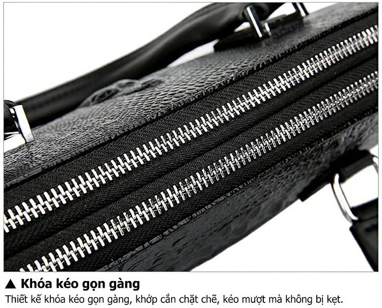 Túi Xách Tay Nam Da Thật Vân Cá Sấu Hai Khóa Kéo Đeo Vai Đựng Laptop Màu Đen chi tiết 33
