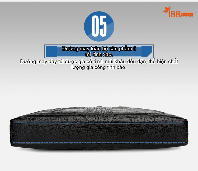 Túi Xách Tay Nam Da Thật Vân Cá Sấu Hai Khóa Kéo Đeo Vai Đựng Laptop Màu Đen chi tiết 11