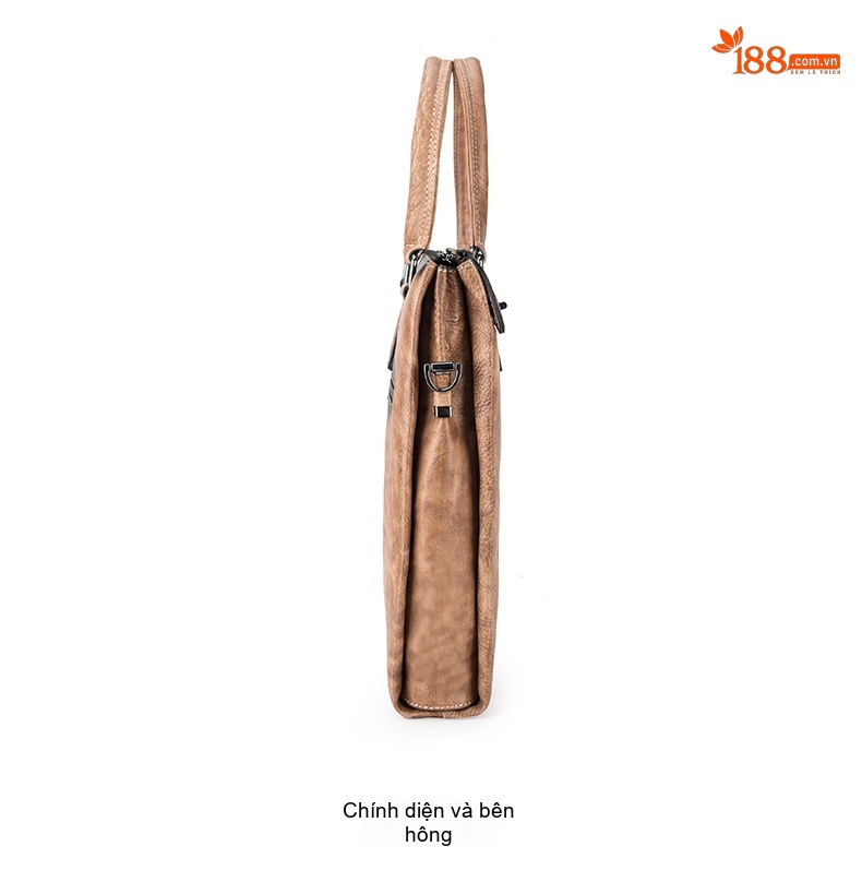 Túi Xách Tay Nam Da Thật Vintage Công Sở Đựng Tài Liệu Màu Nâu, Xám chi tiết 11