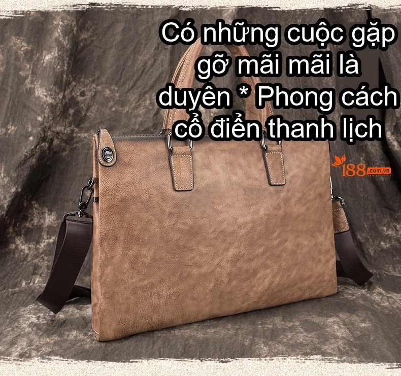 Túi Xách Tay Nam Da Thật Vintage Công Sở Đựng Tài Liệu Màu Nâu, Xám chi tiết 1