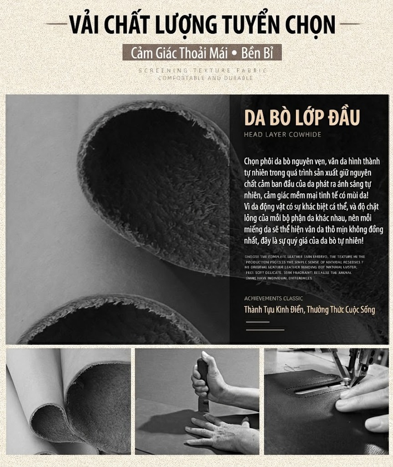 Túi Xách Tay Nam Da Thật Vintage Công Sở Đựng Tài Liệu Màu Nâu, Xám chi tiết 3