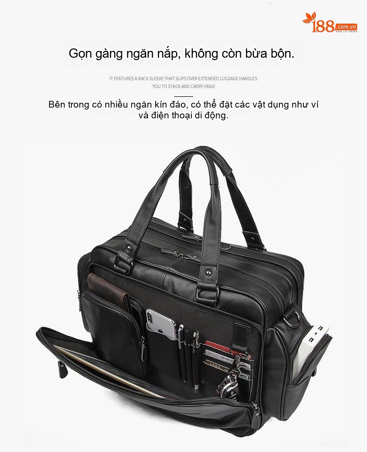 Túi Xách Tay Nam Da Thật Vintage Đựng Laptop 15.6 Inch Có Dây Đeo Chéo Phong Cách Công Sở Màu Nâu chi tiết 6