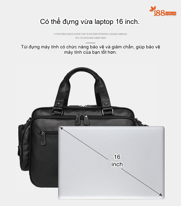 Túi Xách Tay Nam Da Thật Vintage Đựng Laptop 15.6 Inch Có Dây Đeo Chéo Phong Cách Công Sở Màu Nâu chi tiết 10