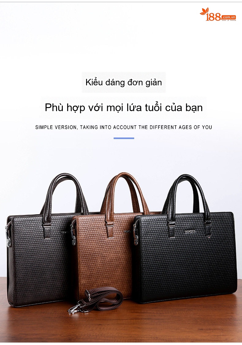 Túi Xách Tay Nam Khóa Mật Mã Chống Trộm Công Sở Đựng Tài Liệu Da Bóng Màu Đen, Nâu chi tiết 3