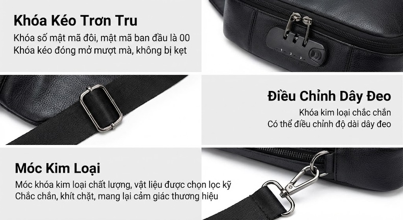 Túi Xách Tay Nam Khóa Mật Mã Chống Trộm Công Sở Đựng Tài Liệu Da Bóng Màu Đen, Nâu chi tiết 4