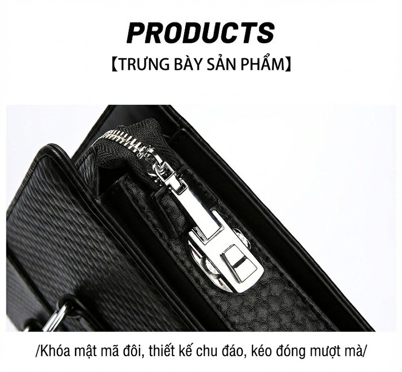 Túi Xách Tay Nam Khóa Mật Mã Chống Trộm Công Sở Đựng Tài Liệu Da Bóng Màu Đen, Nâu chi tiết 31