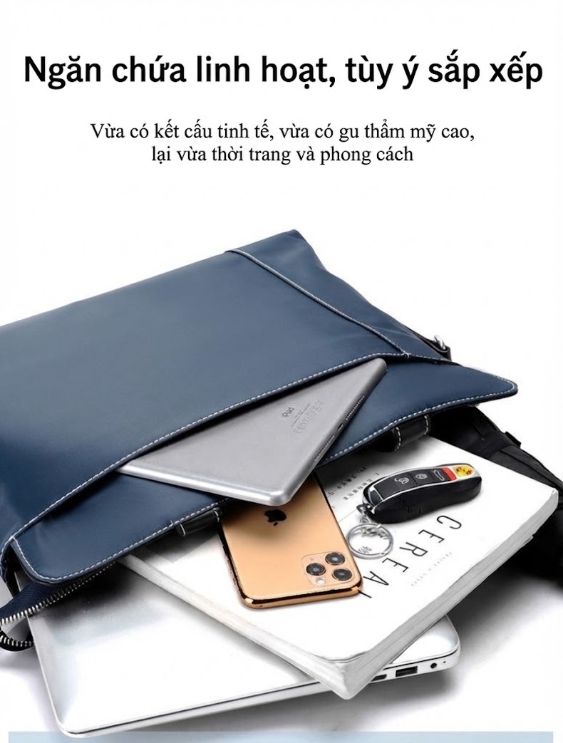 Túi Xách Tay Nam Vải Oxford Chống Nước Đựng Laptop Công Sở Đeo Chéo Màu Đen, Xanh Navy chi tiết 3